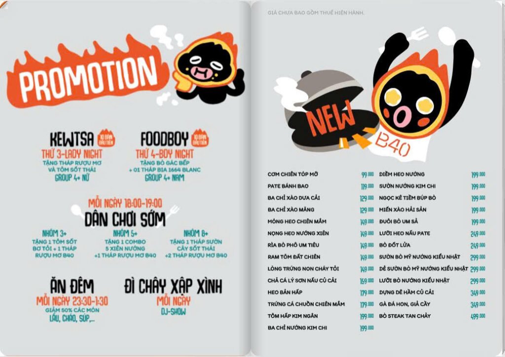 Menu Quán B40 Đà Nẵng (2)
