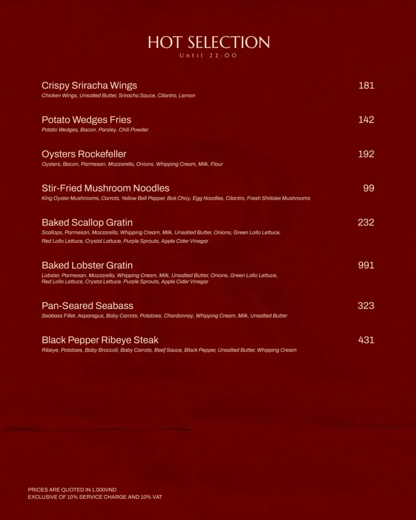 Menu Rever Lounge Cruise Thực Đơn (28)
